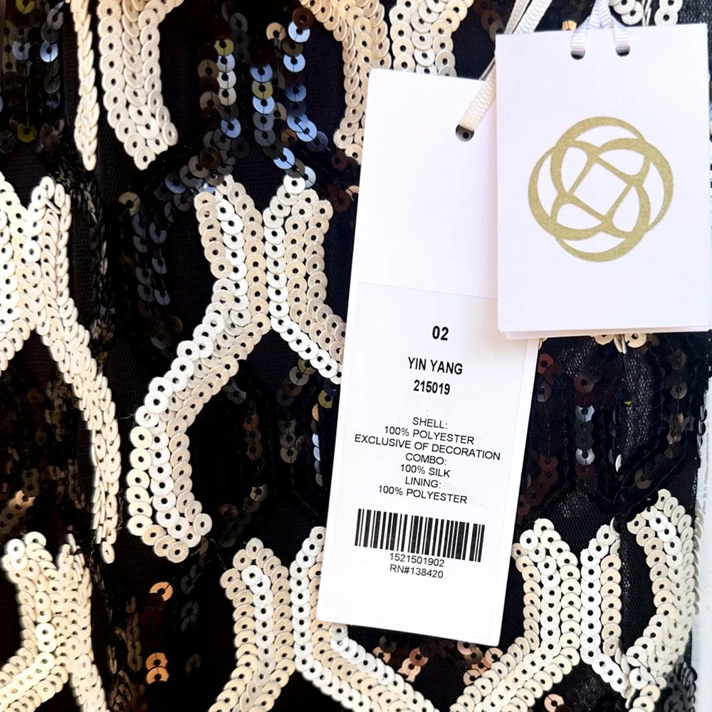 Etcetera Yin Yang Black and Silver-White Sequin Midi Dress New - Picture 5 of 8